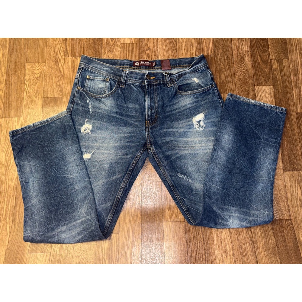Akademiks Artfully Crafted Distressed Straight Leg Jeans Blue Mens 34x32